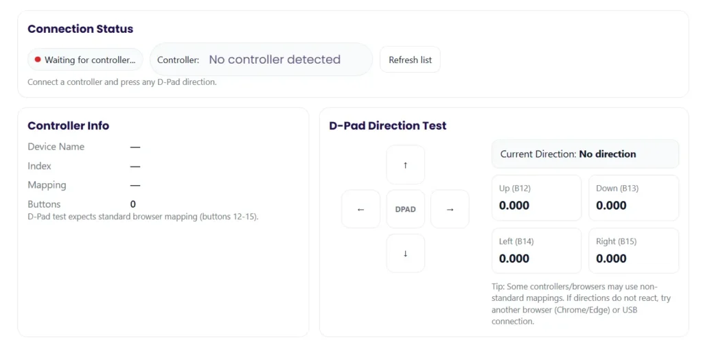 Controller D Pad Test